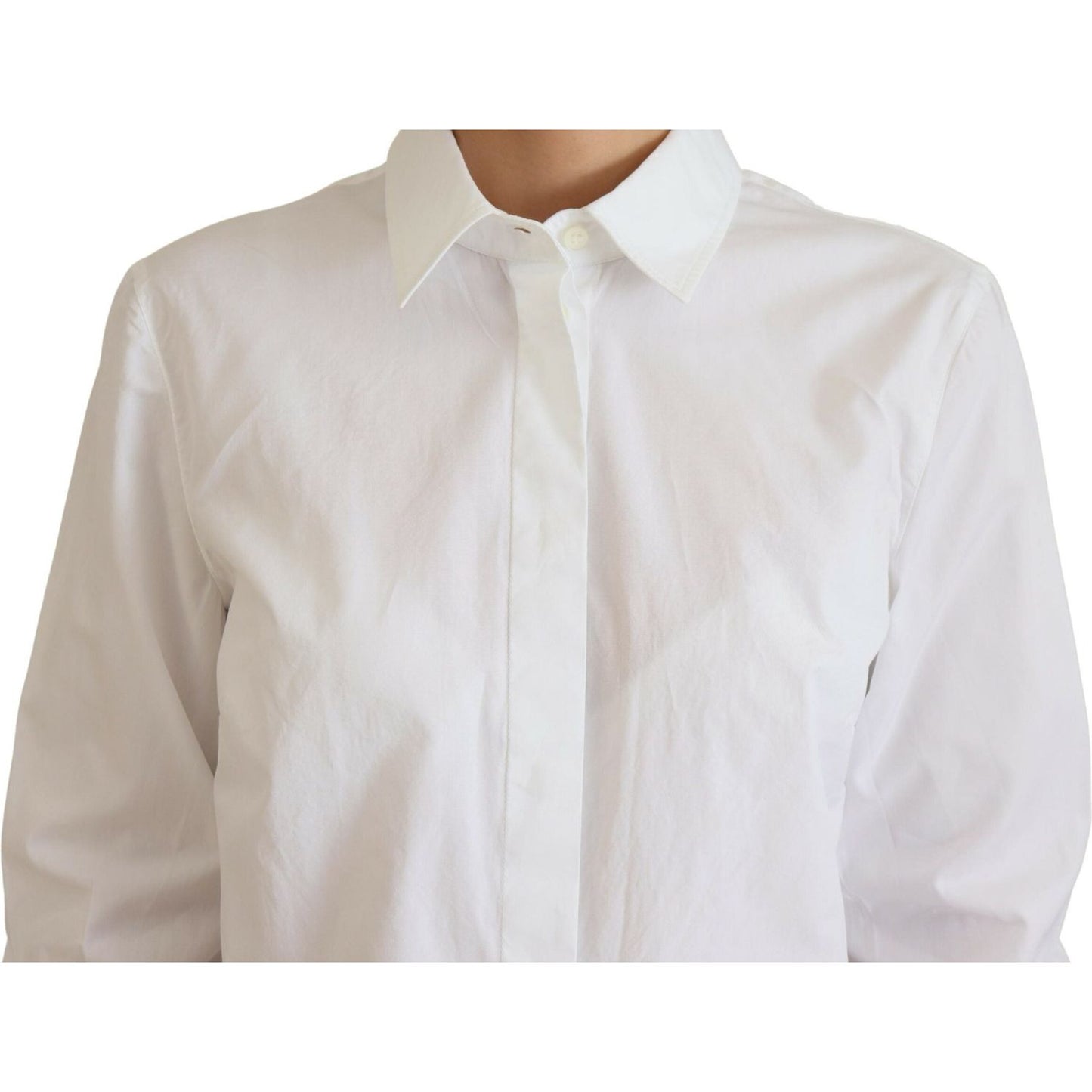Dolce & Gabbana White Cotton Collared Long Sleeves Formal Top TSH82999- 42