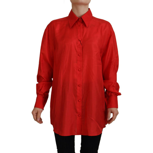 Dolce & Gabbana Red Silk Collared Long Sleeves Dress Shirt Top TSH83773- 40