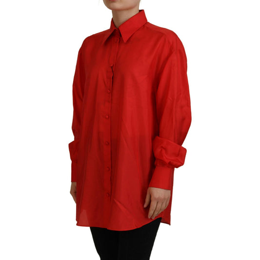 Dolce & Gabbana Red Silk Collared Long Sleeves Dress Shirt Top TSH83773- 40