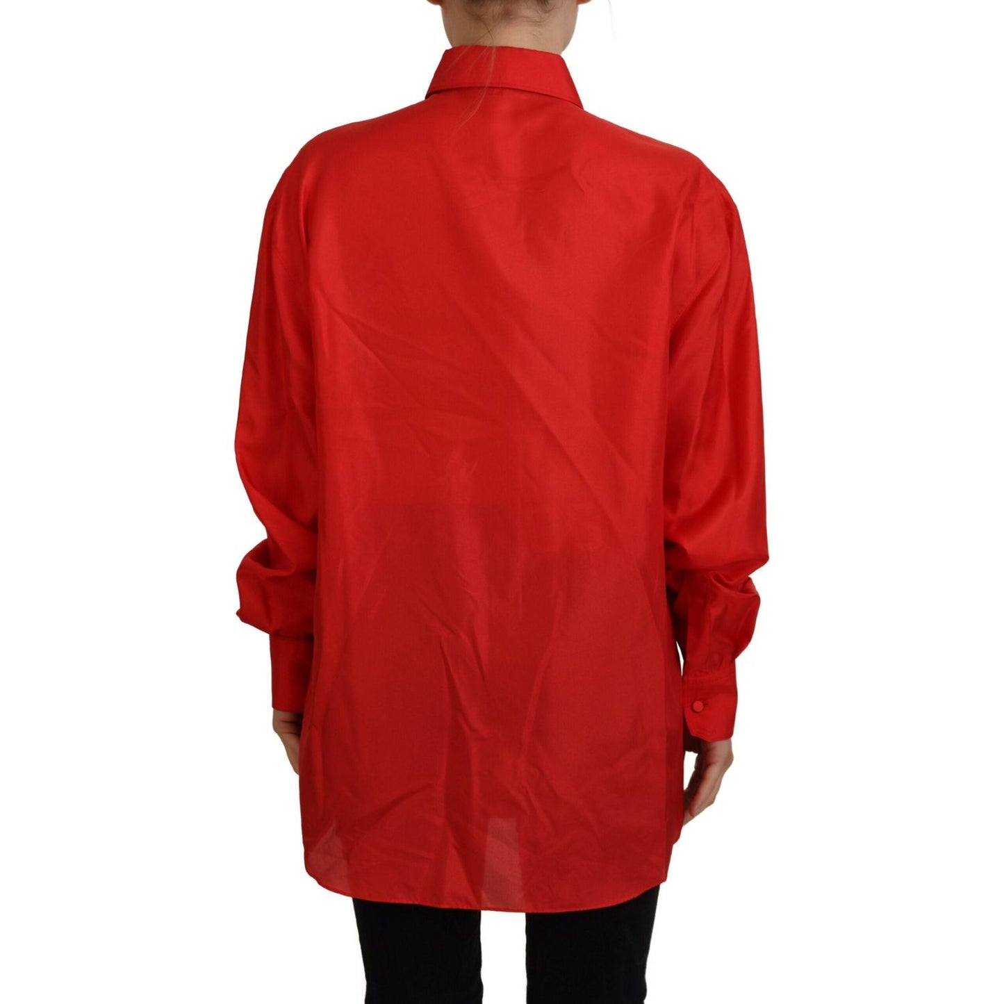 Dolce & Gabbana Red Silk Collared Long Sleeves Dress Shirt Top TSH83773- 40