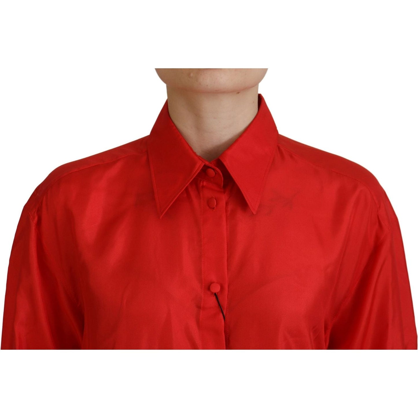 Dolce & Gabbana Red Silk Collared Long Sleeves Dress Shirt Top TSH83773- 40