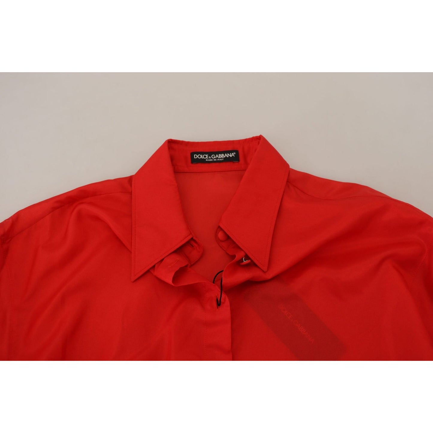 Dolce & Gabbana Red Silk Collared Long Sleeves Dress Shirt Top TSH83773- 40