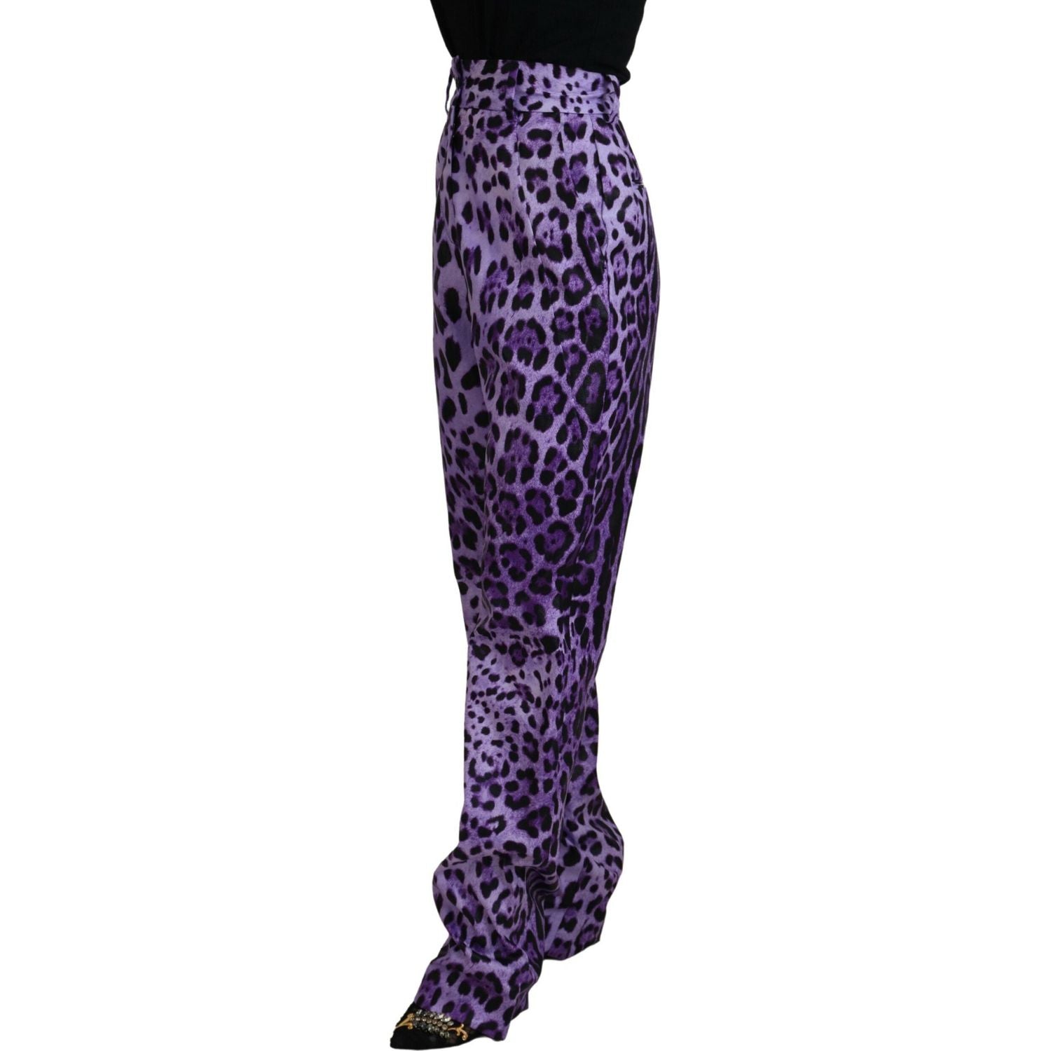 Dolce & Gabbana Purple Leopard Print High Waist Pants