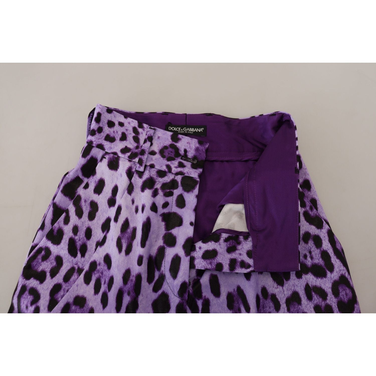 Dolce & Gabbana Purple Leopard Print High Waist Pants