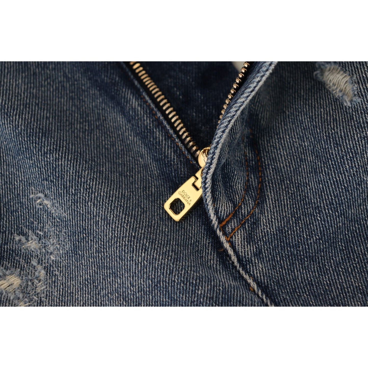 Dolce & Gabbana Blue Tattered Skinny Denim Cotton Jeans