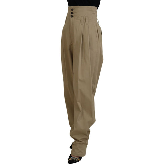 Dolce & Gabbana Brown Cotton High Waist Tapered Pants PAN74589- 40