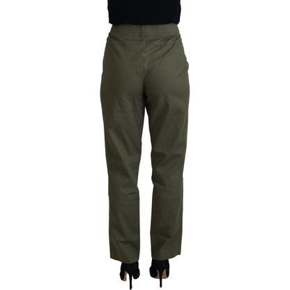 LAUREL Green Cotton High Waist Women Tapered Pants