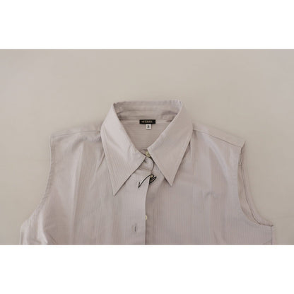 Ferre Light Gray Stripes Cotton Sleeveless Collared Top