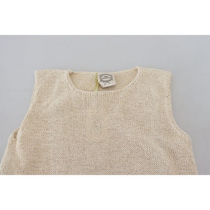 PINK MEMORIES Beige Cotton Blend Sleeveless Round Neck Tank Top