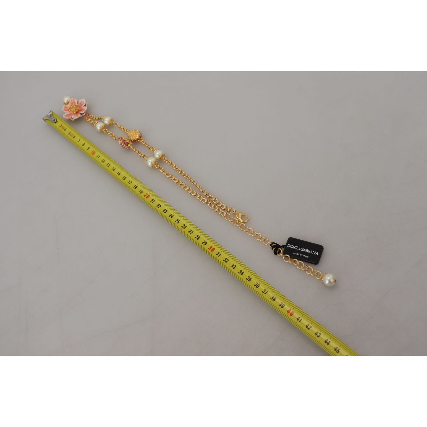 Dolce & Gabbana Gold Tone Floral Crystals Pink Embellished Necklace Necklace