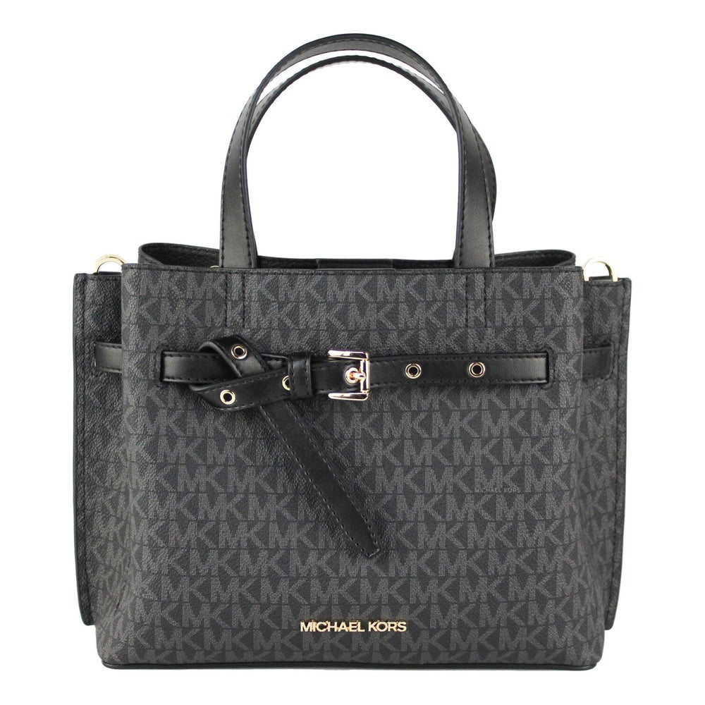 Michael Kors Emilia Small Black Signature PVC Satchel Crossbody Handbag Purse 64874
