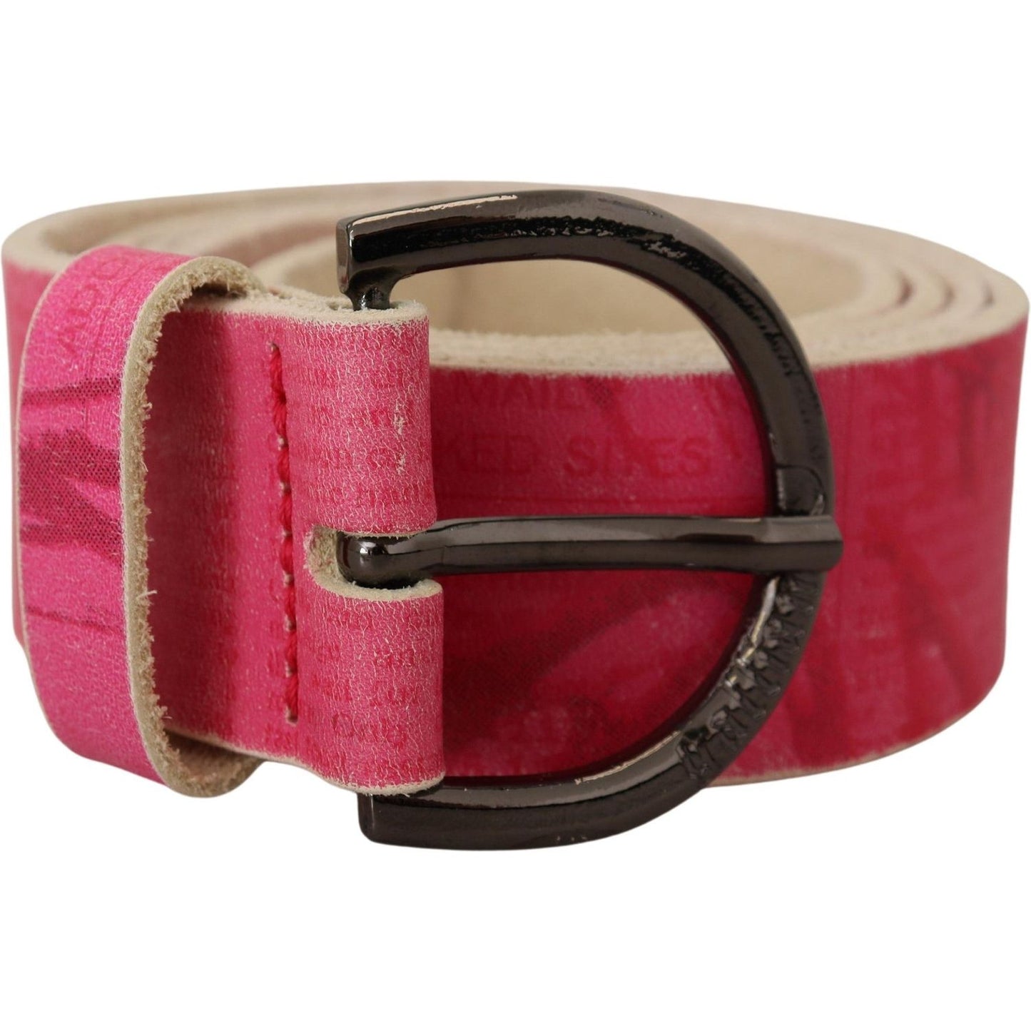 John Galliano Pink Leather Letter Logo Round Buckle Waist Belt