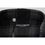Dolce & Gabbana Black Gray Check Men Long Sleeves Shirt TSH83670-39