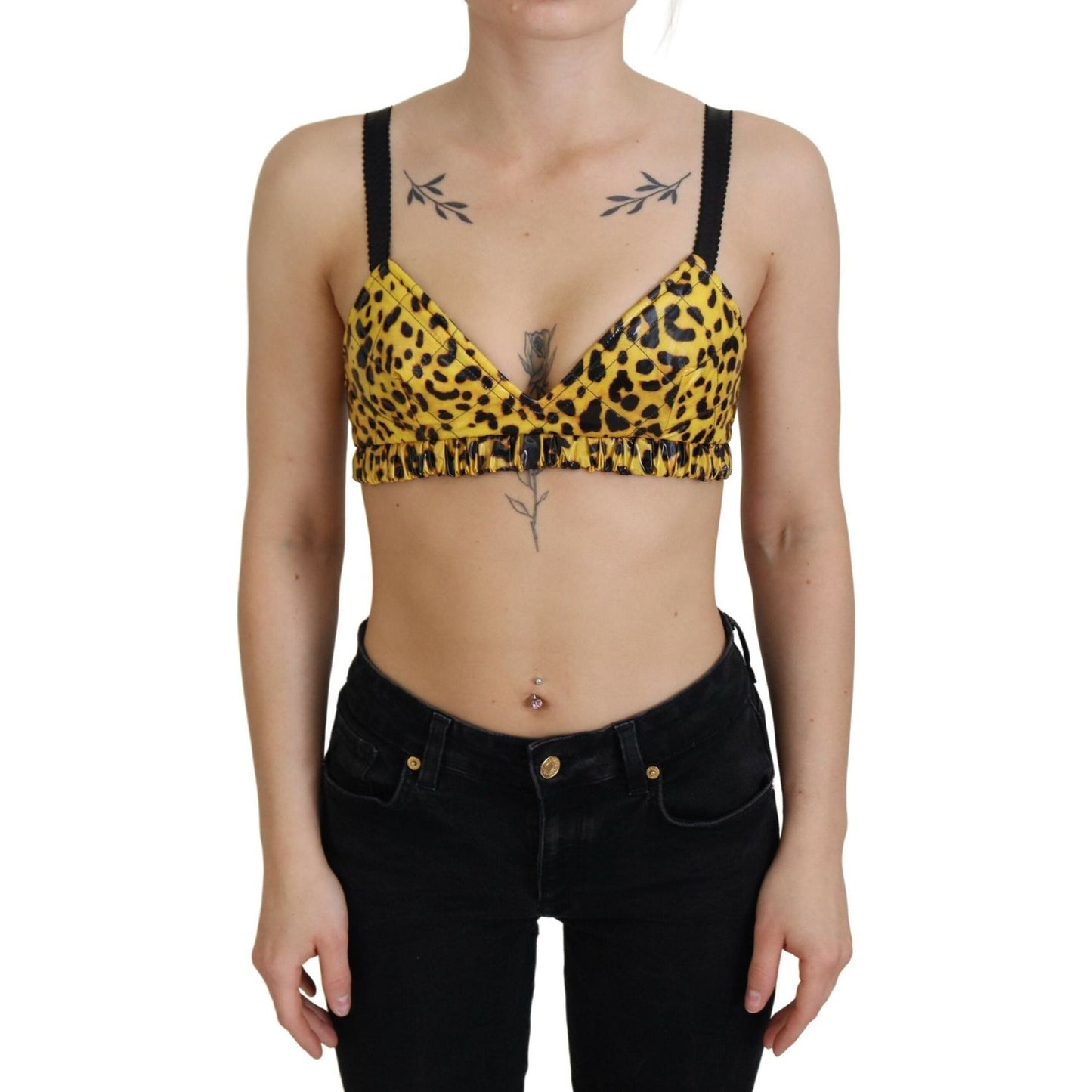 Dolce & Gabbana Yellow Leopard Cropped Bustier Corset Bra Top