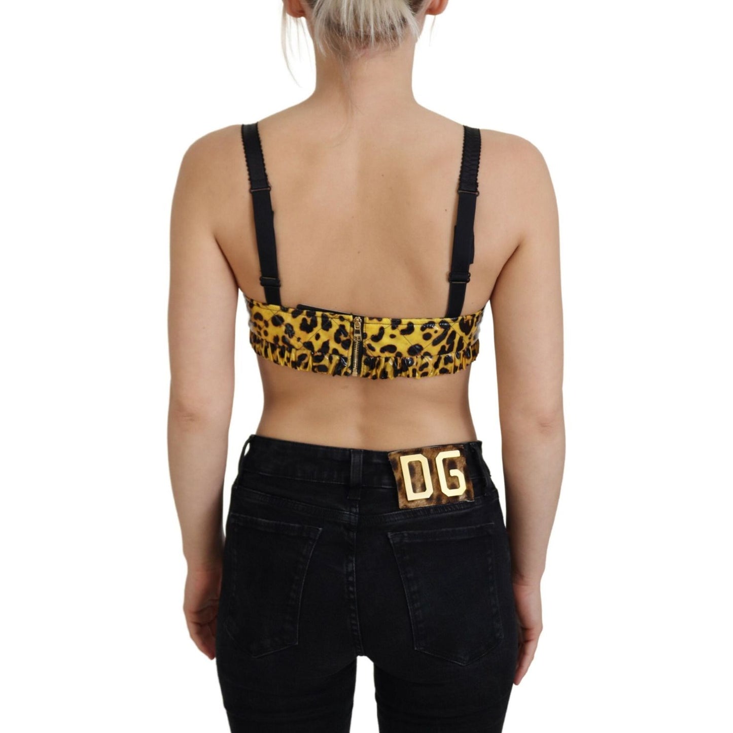 Dolce & Gabbana Yellow Leopard Cropped Bustier Corset Bra Top