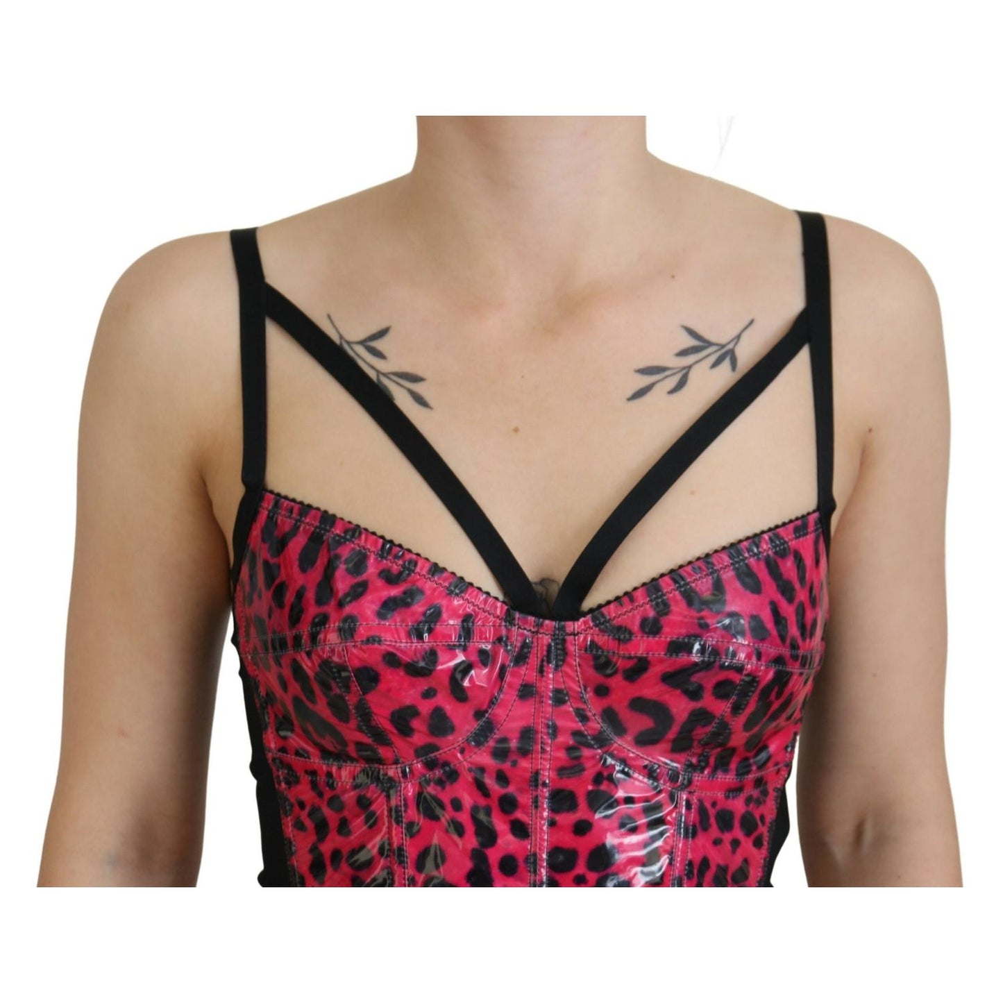 Dolce & Gabbana Pink Leopard Print Cropped Bustier Corset Top