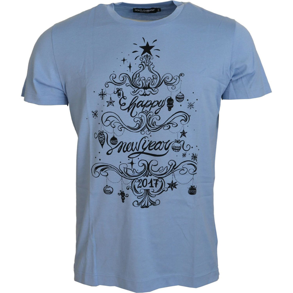 Dolce & Gabbana Light Blue Happy New Year 2017 Cotton T-shirt TSH83826- 50