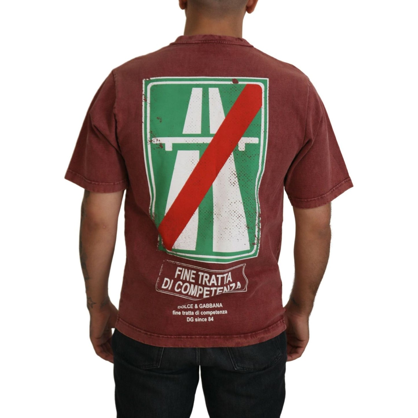 Dolce & Gabbana Maroon Print Round Neck Short Sleeves T-shirt TSH83948-46