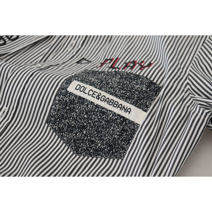 Dolce & Gabbana Black White Striped Printed Casual Cotton Shirt