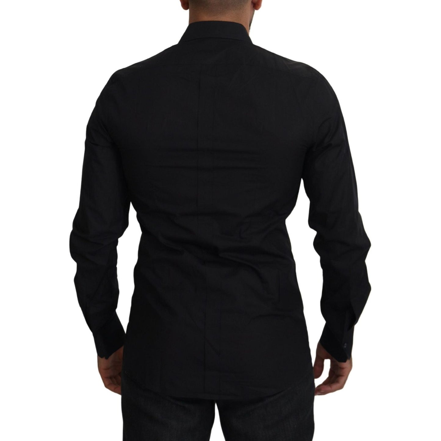 Dolce & Gabbana Black Floral Embroidery Men Long Sleeves GOLD Shirt