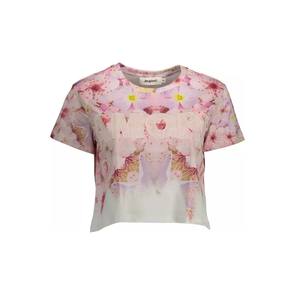 تي شيرت Desigual Chic Pink من القطن المطرز