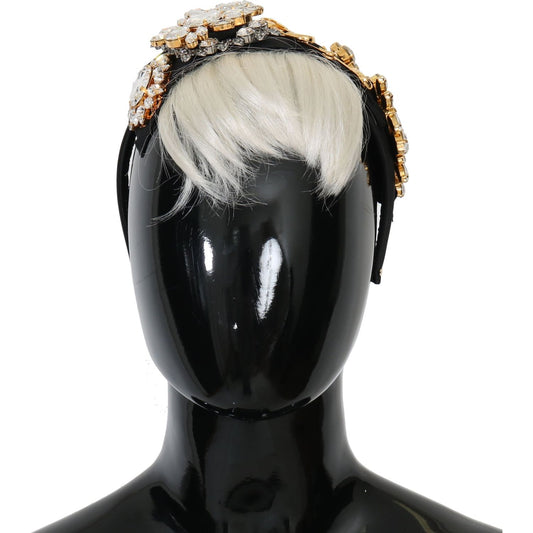 Dolce & Gabbana Black Crystal White Hair Parrucchiera Headband Diadem SMY1036