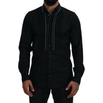 Dolce & Gabbana GOLD Black Tuxedo Slim Fit Cotton Shirt TSH83815- 41