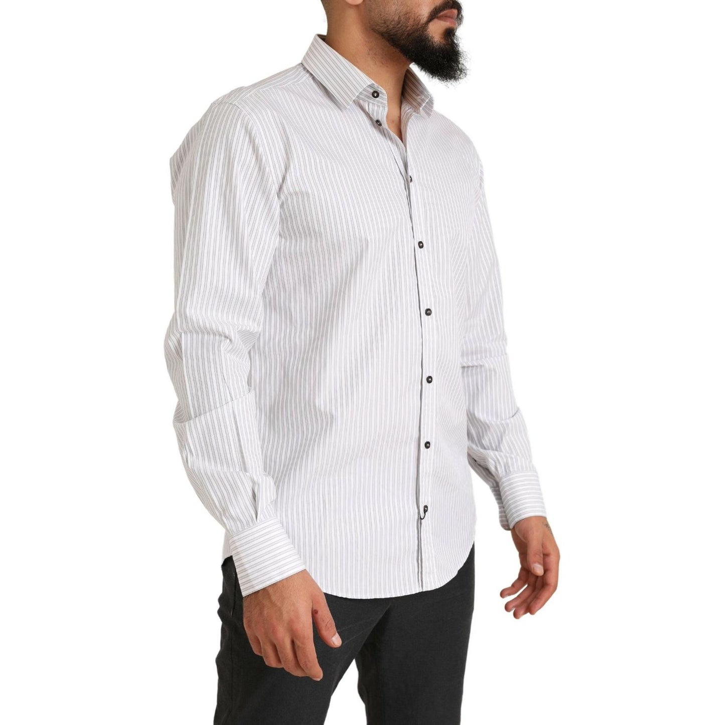 Dolce & Gabbana White MARTINI Cotton Stripe Dress Formal Shirt TSH84106-38