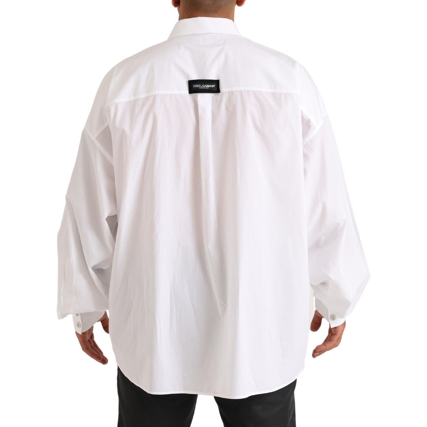 Dolce & Gabbana White Logo Cotton Casual Long Sleeves Shirt TSH84139-41