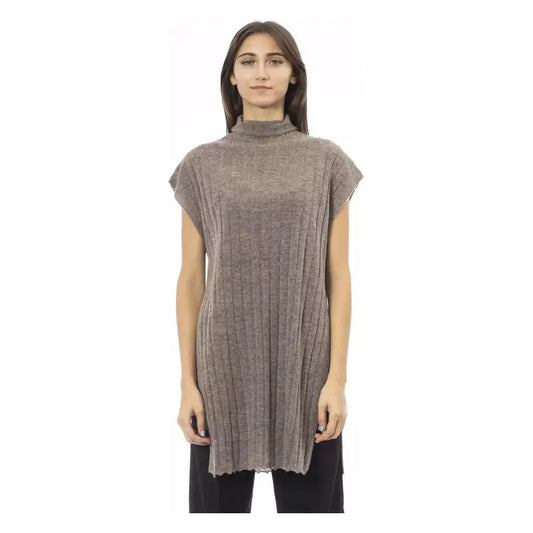 Alpha Studio Brown Wool Women Sweater with Turtleneck and Side Slits AL-23506-IT40|S