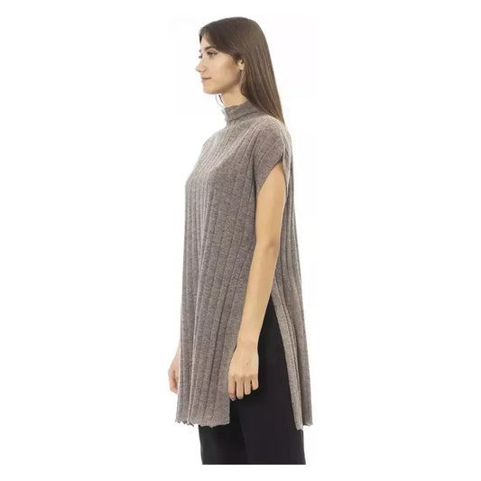 Alpha Studio Brown Wool Women Sweater with Turtleneck and Side Slits AL-23506-IT40|S