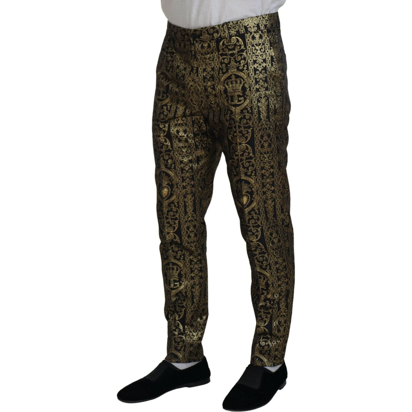 Dolce & Gabbana Black Gold Jacquard Dress Trouser Pants