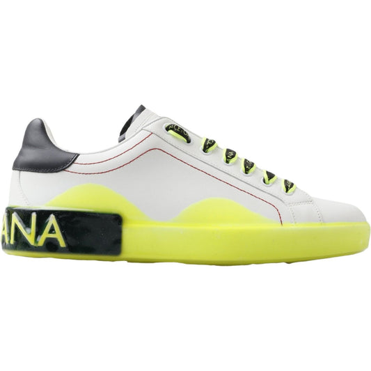 Dolce & Gabbana White Yellow Portofino Leather Sneakers Shoes MV4980- 40.5