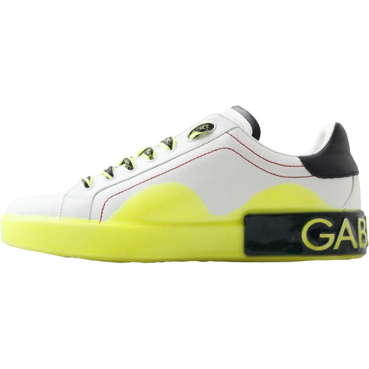 Dolce & Gabbana White Yellow Portofino Leather Sneakers Shoes MV4980- 40.5