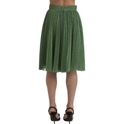 Dolce & Gabbana Metallic Green High Waist A-line Pleated Skirt
