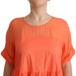 Twinset Coral Cotton Blend Short Sleeves Maxi Shift Dress