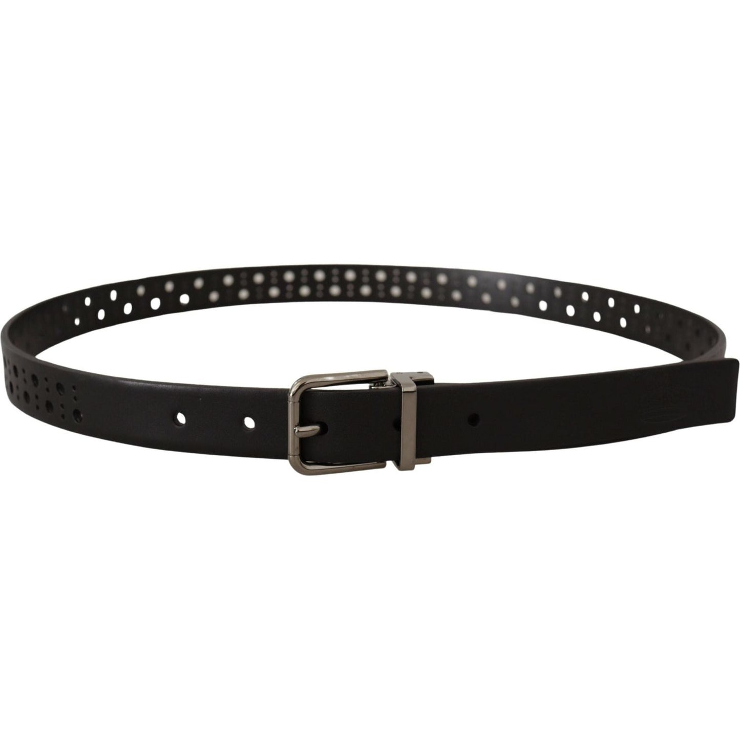 Dolce & Gabbana Black Calf Leather Perforated Metal Buckle Belt BEL8556- 90