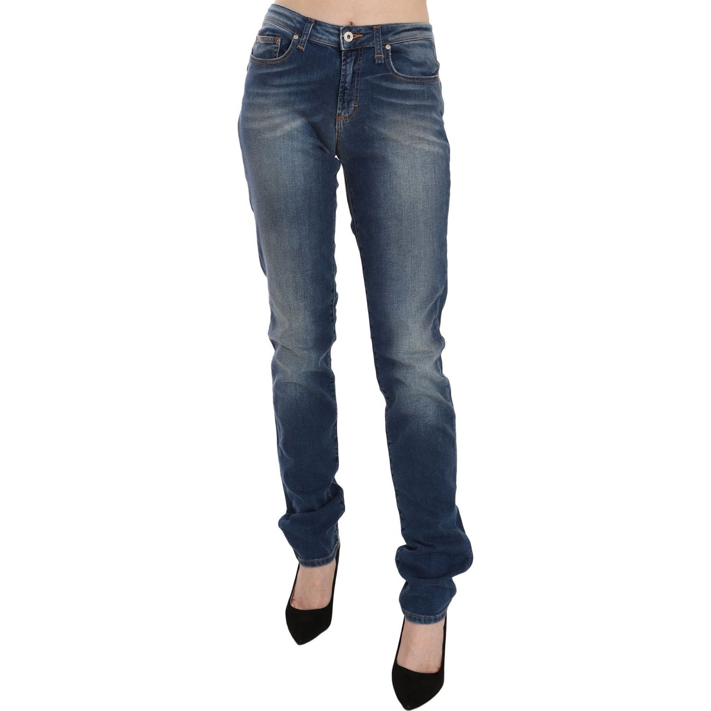 Fiorucci Blue Washed Mid Waist Slim Fit Denim Jeans