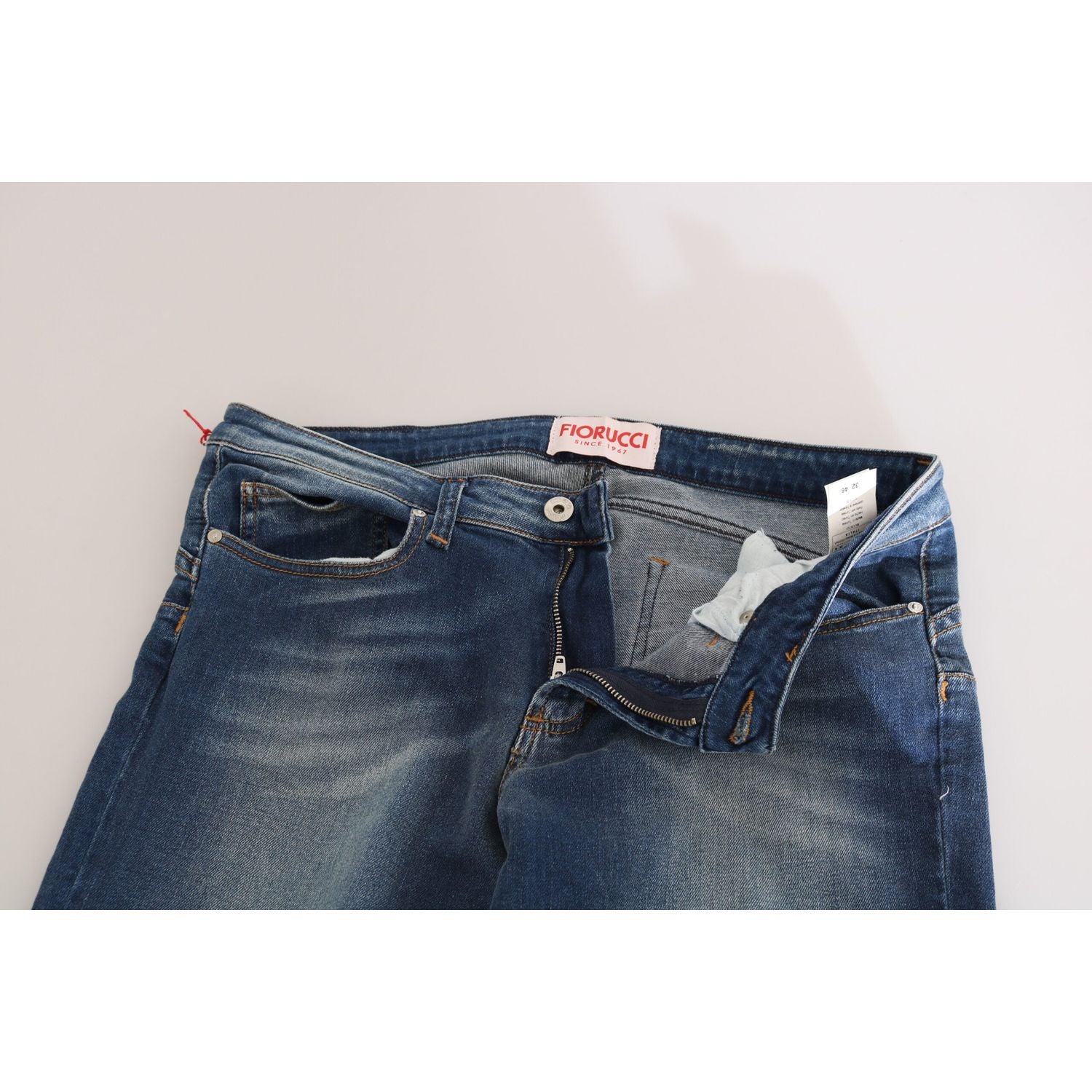 بنطلون جينز فيوروتشي سفلتي بقصة ضيقة وخصر متوسط ​​باللون الأزرق العتيق