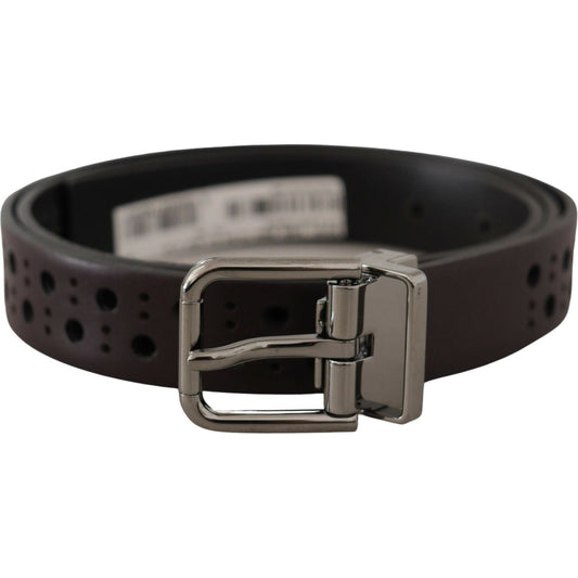Dolce & Gabbana Dark Purple Perforated Leather Metal Buckle Belt BEL8642-90