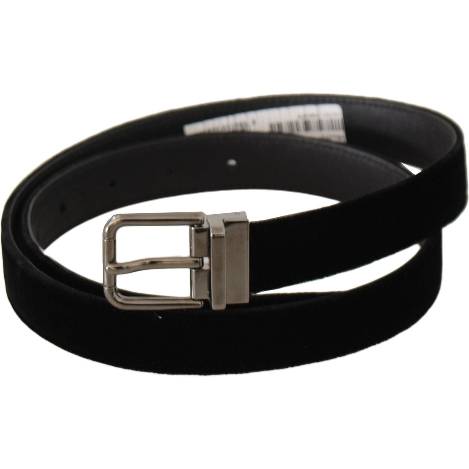 Dolce & Gabbana Black Classic Velvet Logo Engraved Metal Buckle Belt