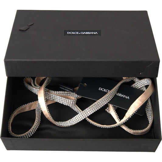 Dolce & Gabbana Beige Silk Clear Crystal Bow Waist Belt