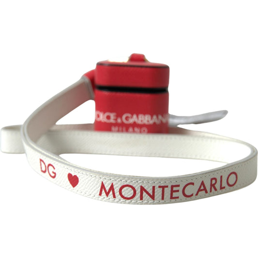 Dolce & Gabbana Red Leather Gold Tone Metal Logo Print Airpods Case SMY101176
