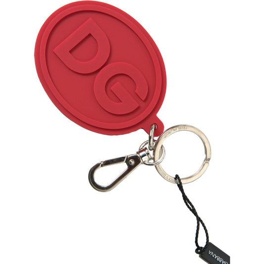 Dolce & Gabbana Red Rubber DG Logo Silver Brass Metal Keyring Keychain SMY101170