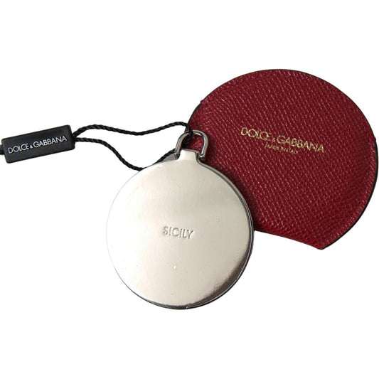 Dolce & Gabbana Red Calfskin Leather Round Hand Mirror Holder SMY101198