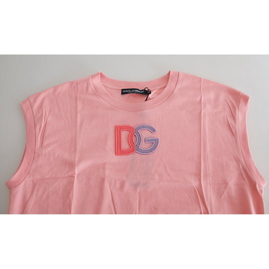 Dolce & Gabbana Pink Cotton DG Logo Crew Neck Tank T-shirt
