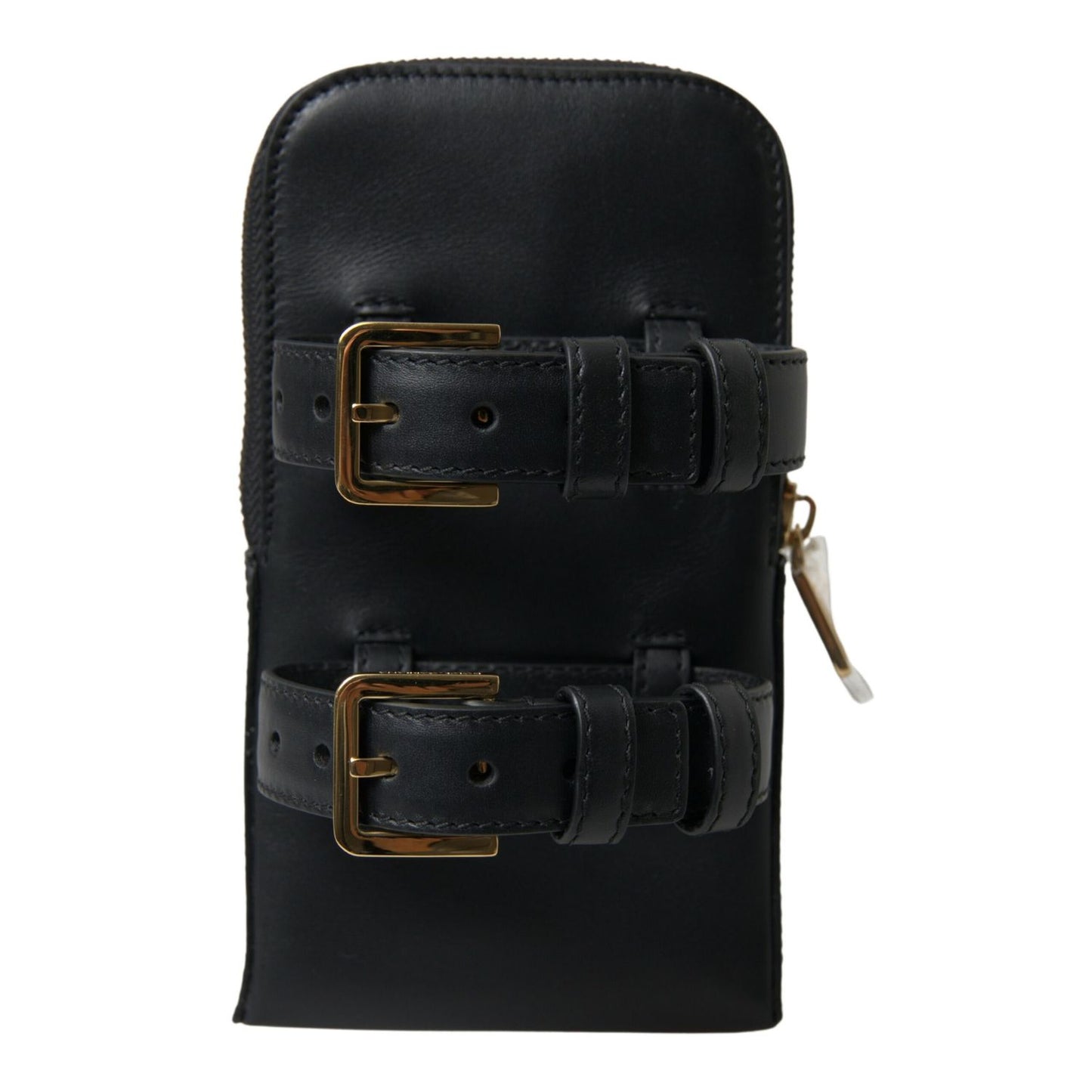 Dolce & Gabbana Black Leather Men Purse Double Belt Strap Bracelet Bag