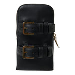 Dolce & Gabbana Black Leather Men Purse Double Belt Strap Bracelet Bag