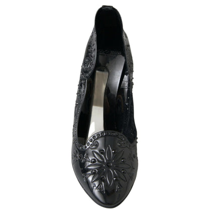 Dolce & Gabbana Black CINDERELLA Floral Crystal Heels Shoes