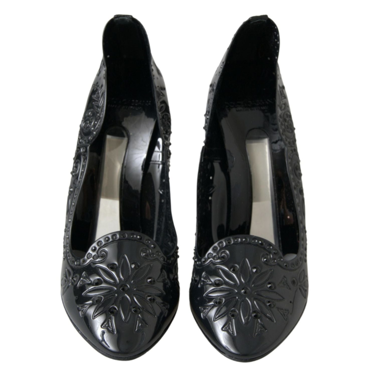Dolce & Gabbana Black CINDERELLA Floral Crystal Heels Shoes